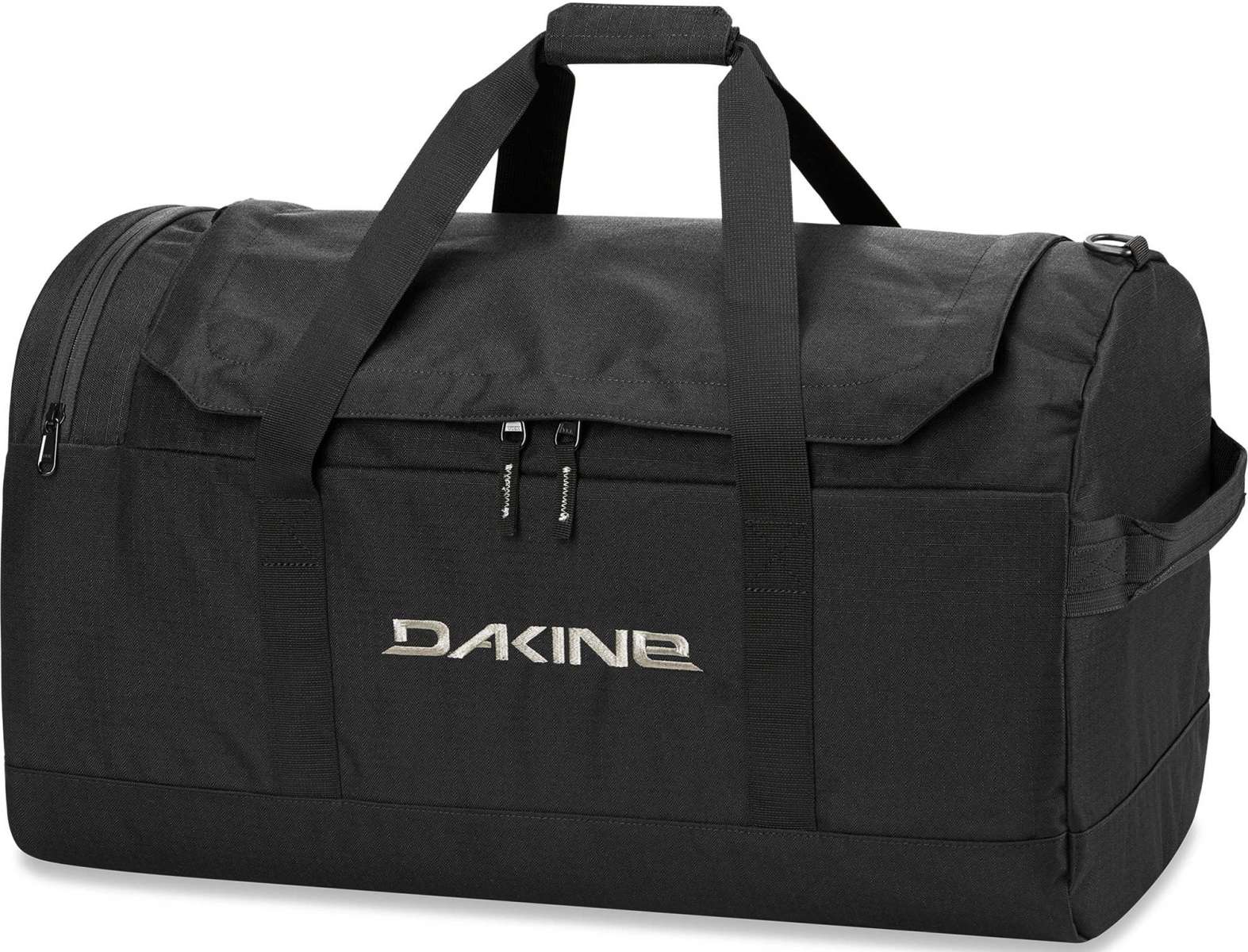 Dakine EQ Duffle 70L Bag 2024 - A large black duffel bag with a zippered top and two handles.