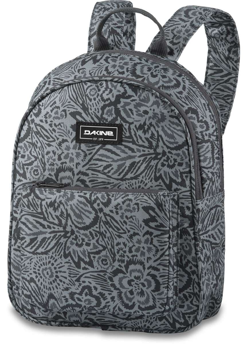 Dakine Ladies Essentials Pack 7L 2022-2023 - A gray backpack with a floral pattern and black accents, featuring two straps and a zippered front pocket.