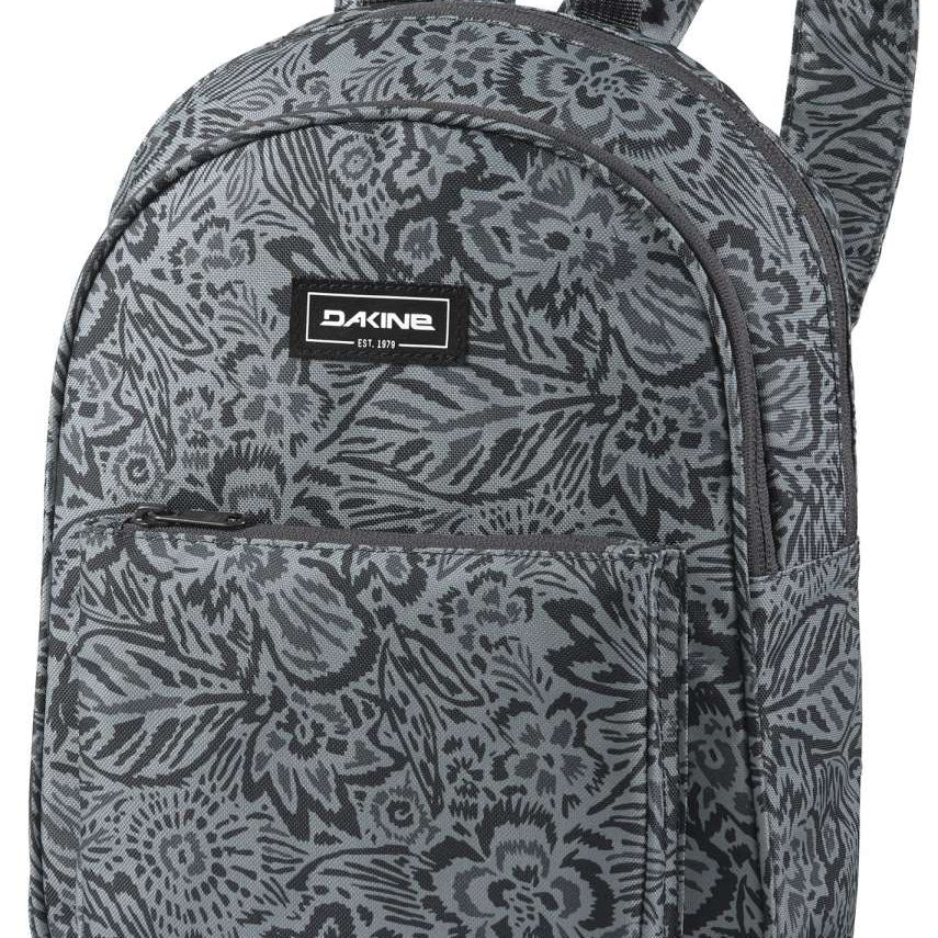 Dakine Ladies Essentials Pack 7L 2022-2023 - A gray backpack with a floral pattern and black accents, featuring two straps and a zippered front pocket.
