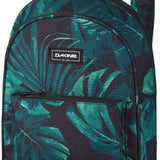 Dakine Ladies Essentials Pack 7L 2022-2023 - A black backpack with a white logo and straps, featuring palm tree designs in shades of green.