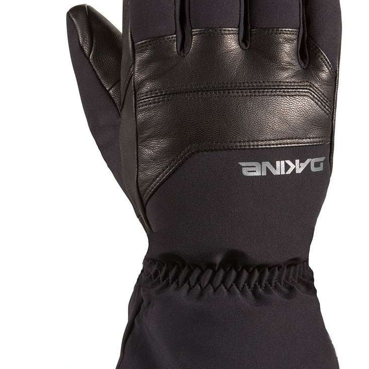 Dakine Excursion GORE-TEX Short Glove - A black glove with a leather palm and wrist strap, featuring a white logo on the wrist strap.
