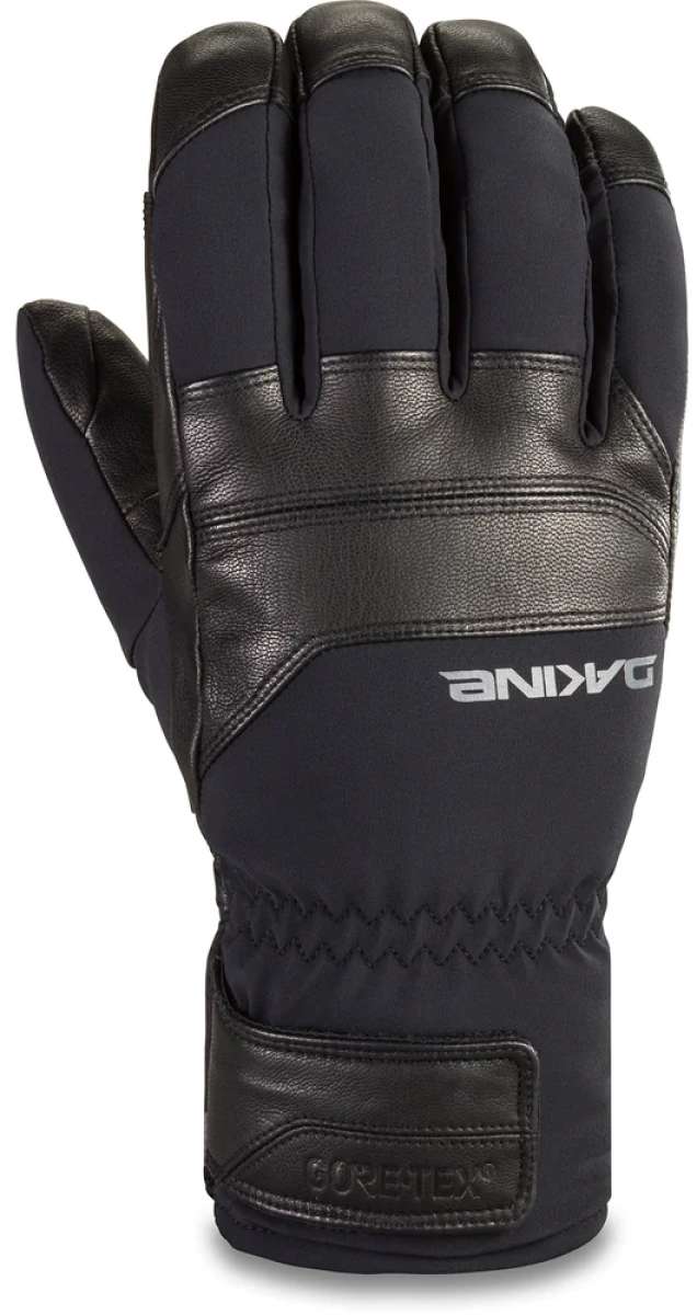 Dakine Excursion GORE-TEX Short Gloves - A pair of black gloves with a textured palm and fingers, featuring a white logo on the wrist cuff.