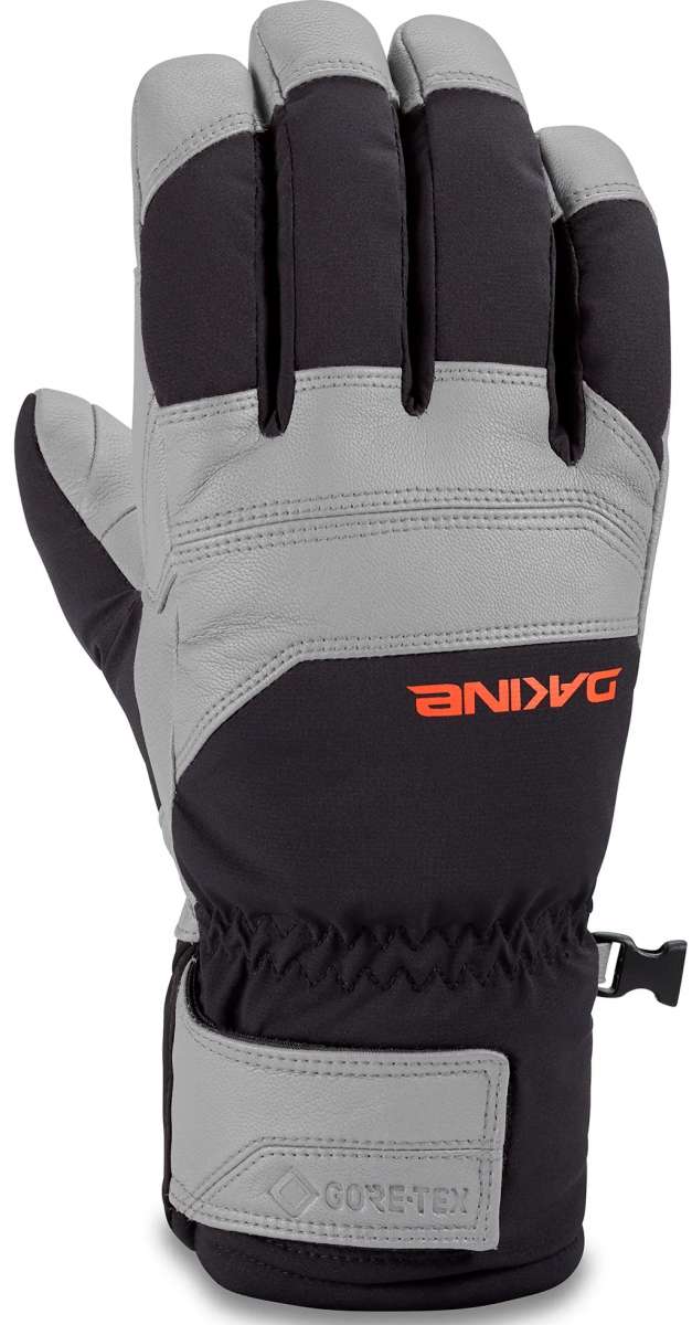Dakine Excursion GORE-TEX Short Gloves - A pair of black and gray gloves with a textured palm, featuring a zippered pocket on the wrist.