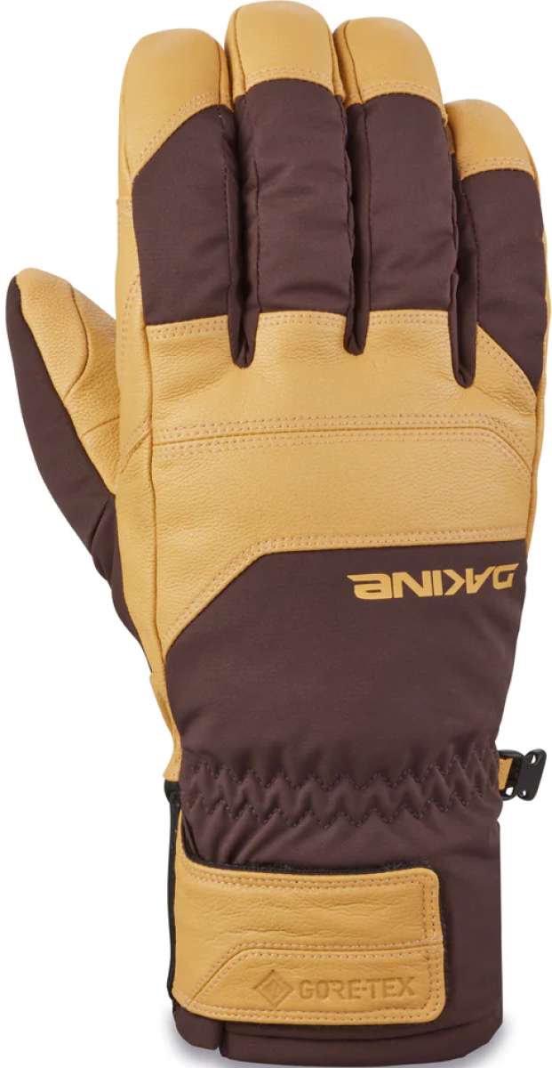 Dakine Excursion GORE-TEX Short Gloves - A pair of brown and tan gloves with a quilted pattern on the back, featuring a zippered pocket on one side.