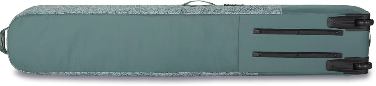 Dakine Fall Line Ski Roller Bag 2024 - Black roller bag with white trim and black wheels.