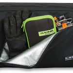 Dakine Fall Line Ski Roller Bag 2024 - Black roller bag with silver zipper and lime green trim.