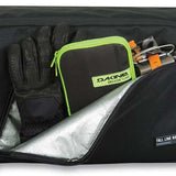 Dakine Fall Line Ski Roller Bag 2024 - Black roller bag with silver zipper and lime green trim.
