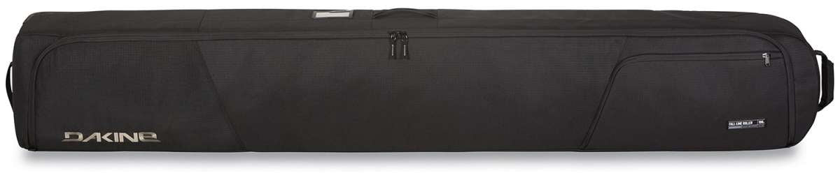 Dakine Fall Line Ski Roller Bag 2024 - Black roller bag with silver hardware and a zippered top.