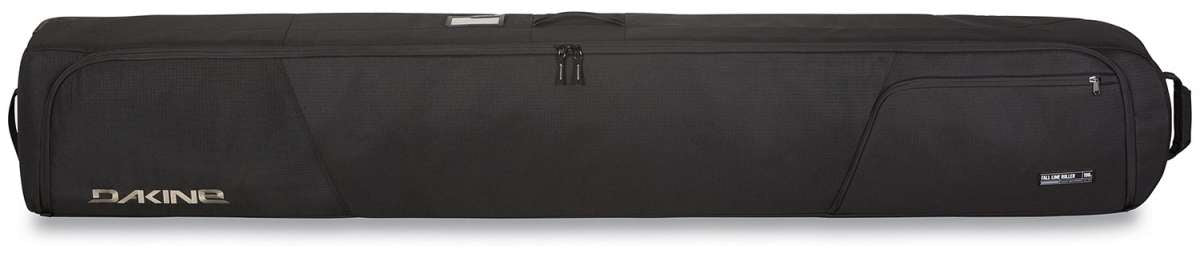 Dakine Fall Line Ski Roller Bag 2024 - Black roller bag with silver hardware and a zippered top.
