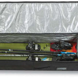 Dakine Fall Line Ski Roller Bag 2024 - Black roller bag with two wheels and a retractable handle, featuring a zippered top opening and a smaller zippered pocket on the front.