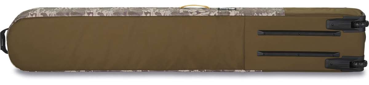 Dakine Fall Line Ski Roller Bag 2024 - Black roller bag with white and gray patterned trim, featuring a handle on top and wheels at one end.