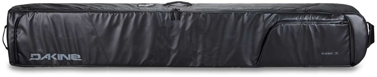 Dakine Fall Line Ski Roller Bag 2024 - Black roller bag with a zippered top and two side pockets, featuring a handle on one end.