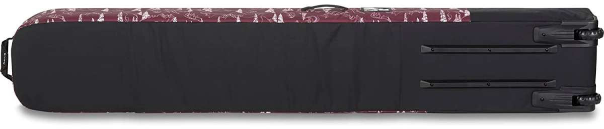 Dakine Fall Line Ski Roller Bag 2024 - Black roller bag with white logo and text on top, featuring a handle at one end and wheels at the other.