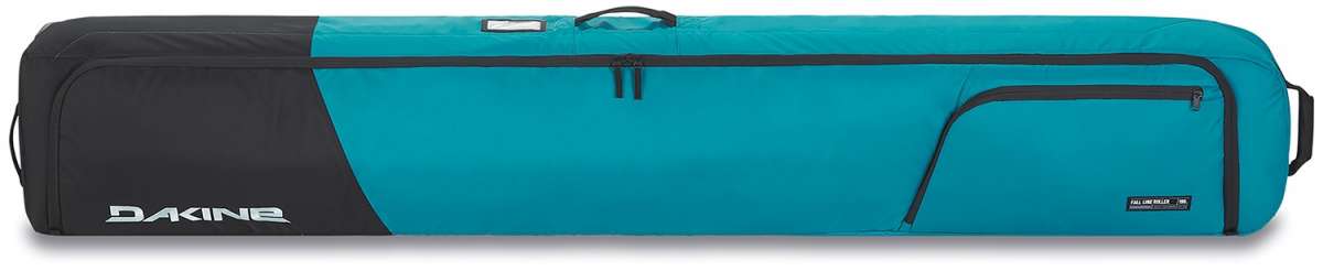 Dakine - Fall Line Ski Roller Bag 2024 is shown in a dark gray color with white lettering and has a handle on top.