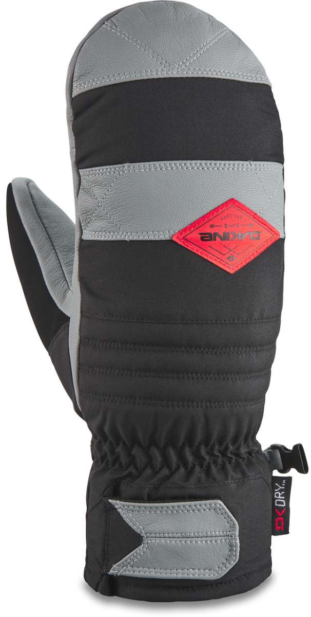 Dakine Fillmore Mitten 2022-2023 - A black mitten with a red logo patch on the back and gray leather accents.