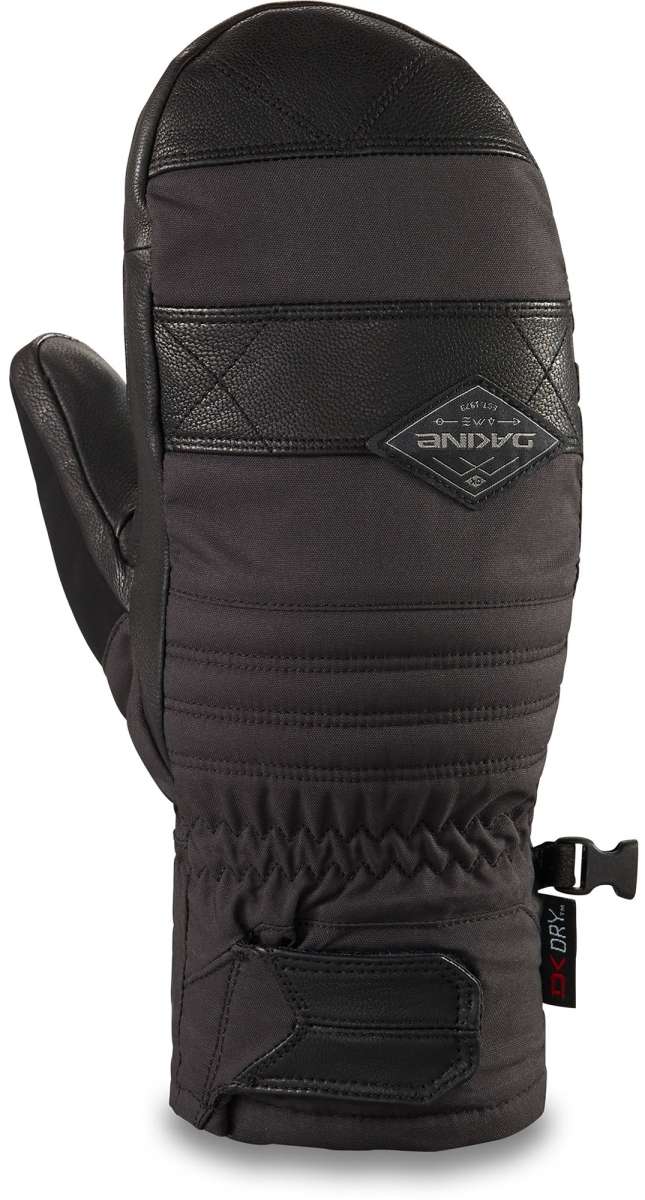 Dakine Fillmore Mitten 2022-2023 - A black mitten with a quilted pattern on the palm and thumb, featuring a leather patch with "DAKINE" in white text.