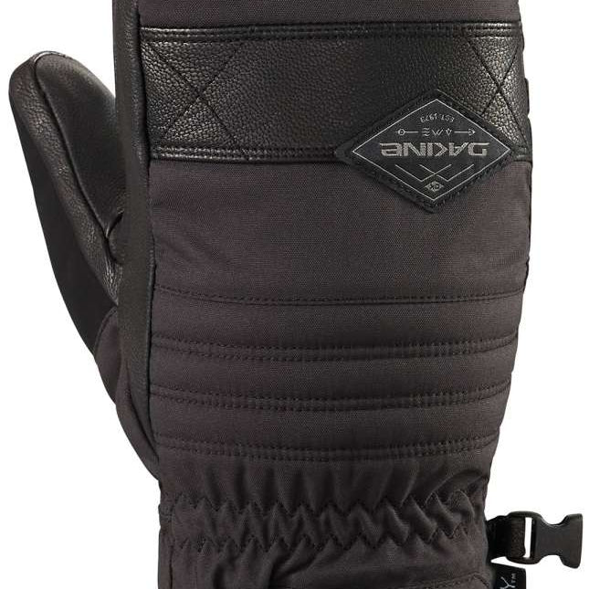 Dakine Fillmore Mitten 2022-2023 - A black mitten with a quilted pattern on the palm and thumb, featuring a leather patch with "DAKINE" in white text.