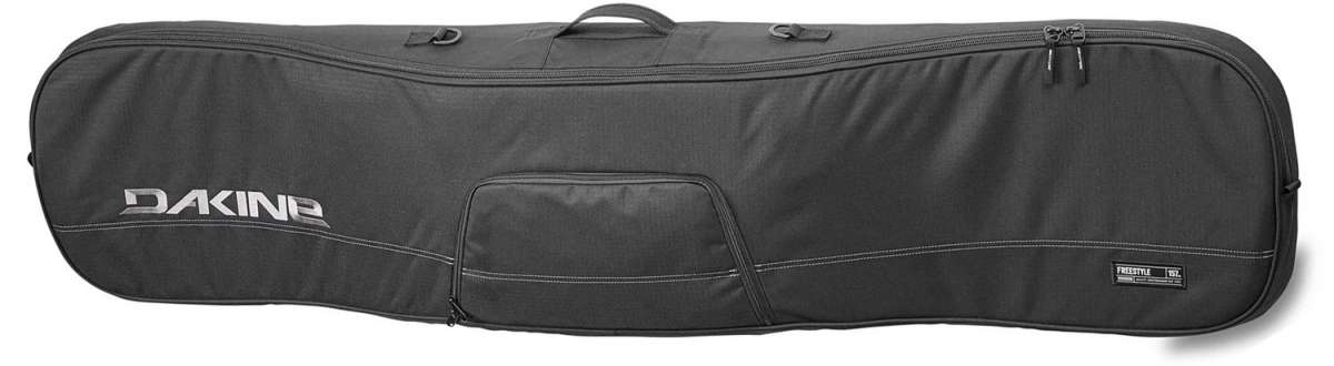 Dakine Freestyle Board Bag 2024 - Black bag with white Dakine logo on top and a zippered pocket on front.