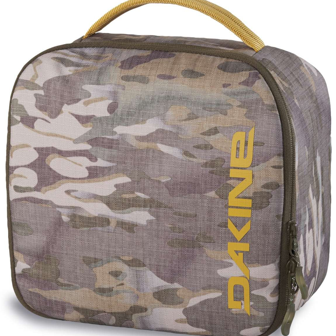Dakine Goggle Case 2024 - A camouflage-printed case with a zippered closure and handle, featuring a brown interior lining.