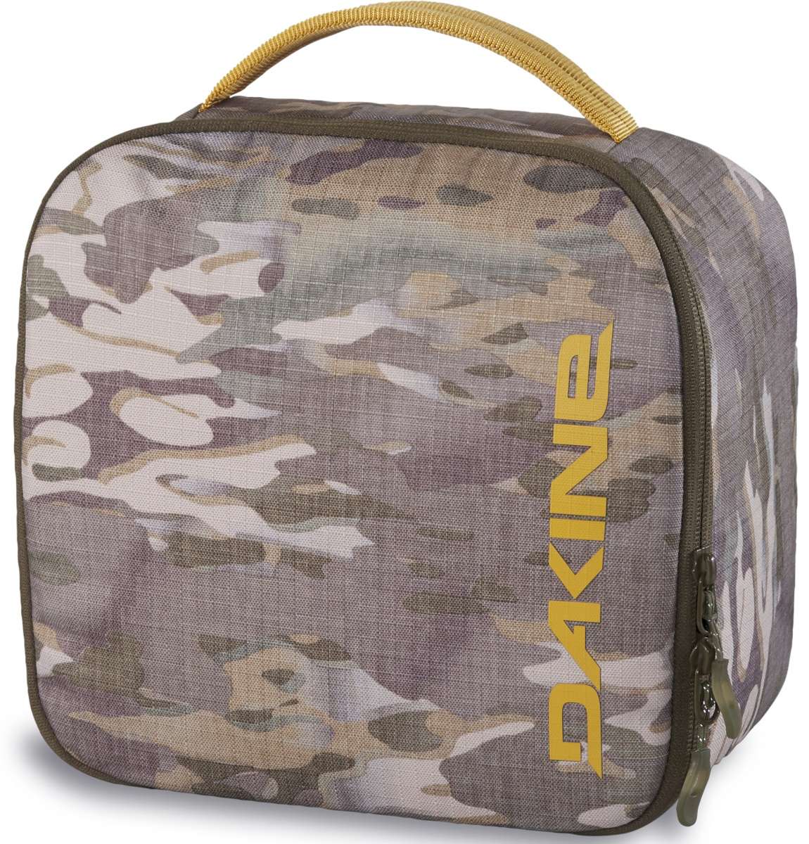 Dakine Goggle Case 2024 - A camouflage-printed case with a zippered closure and handle, featuring a brown interior lining.