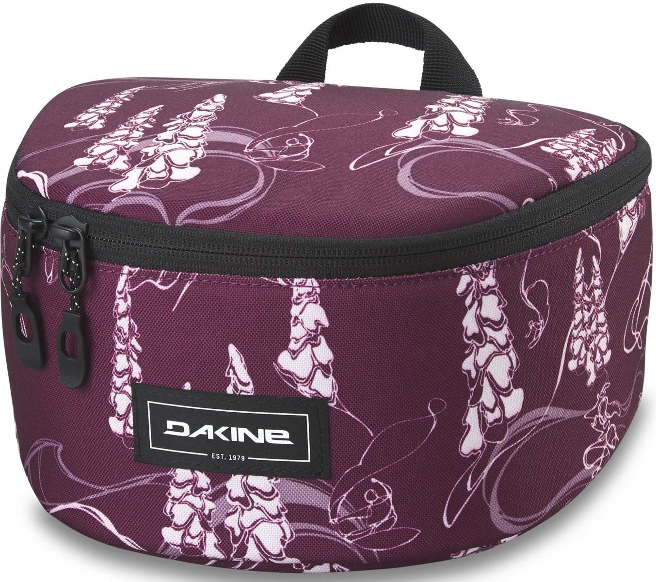 Dakine Goggle Stash - A purple bag with a zippered top and black zipper pull, featuring a white floral pattern on the front.