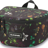 Dakine Goggle Stash - A black rectangular bag with a zippered top and handle, featuring a floral pattern of green leaves and small purple flowers.