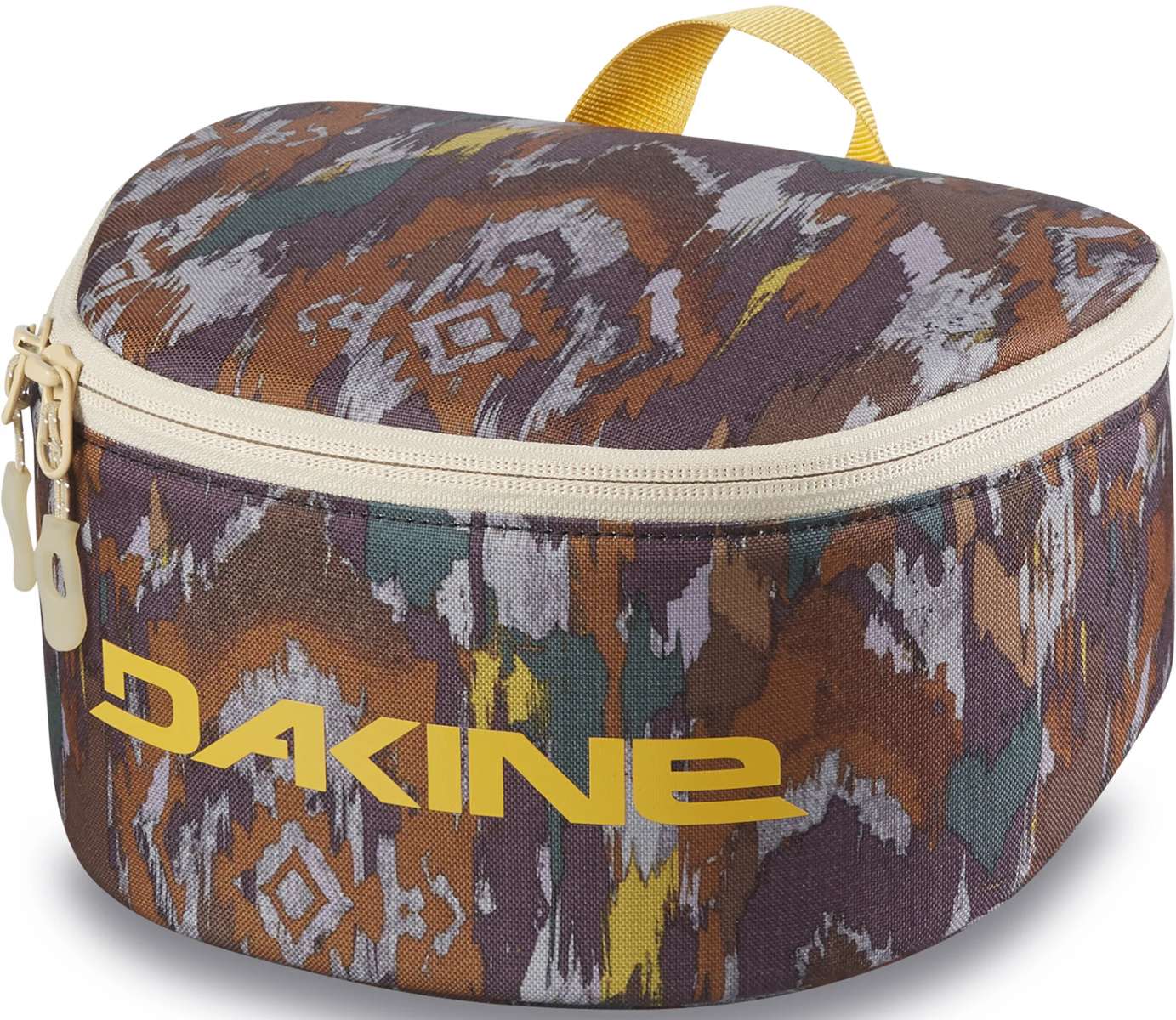 Dakine Goggle Stash - A small, rectangular-shaped bag with a zippered top and a handle on top, featuring a brown color with white accents.
