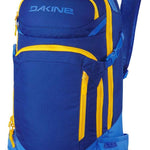 Dakine Heli Pro 20L Backpack 2024 - A blue backpack with yellow zippers and a front zippered pocket.