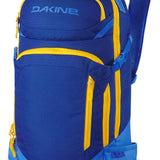 Dakine Heli Pro 20L Backpack 2024 - A blue backpack with yellow zippers and a front zippered pocket.