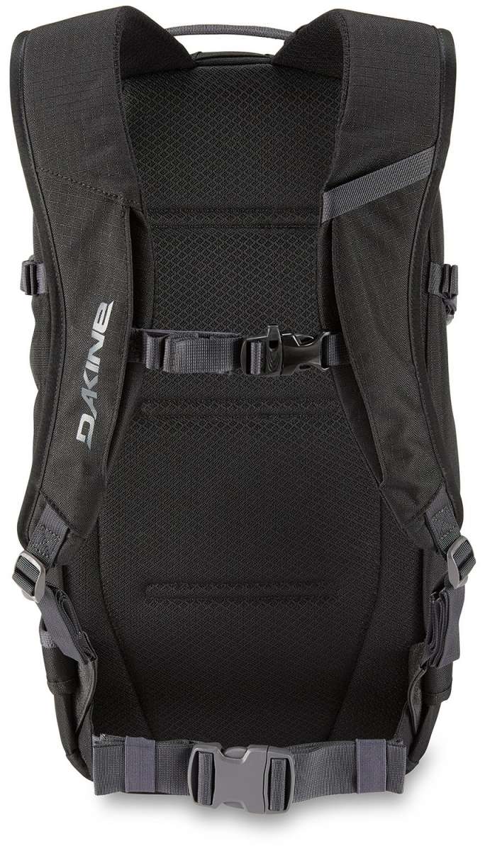 Dakine Heli Pro 20L Backpack - A black backpack with a mesh pocket on the side and two straps at the top.