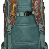 Dakine Heli Pro 20L Backpack 2024 - A brown and gray backpack with a geometric pattern on the front, featuring a zippered pocket and adjustable straps.