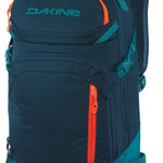 Dakine Heli Pro 20L Backpack - A dark gray backpack with orange zipper and accents, featuring a zippered front pocket and two adjustable shoulder straps.