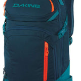 Dakine Heli Pro 20L Backpack - A dark gray backpack with orange zipper and accents, featuring a zippered front pocket and two adjustable shoulder straps.
