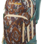 Dakine Heli Pro 20L Backpack 2024 - A brown backpack with a geometric pattern and cream-colored zippers.