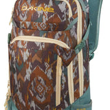 Dakine Heli Pro 20L Backpack 2024 - A brown backpack with a geometric pattern and cream-colored zippers.