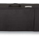 Dakine High Roller Board Bag - Black bag with a zippered top and two side pockets, featuring a handle on top and wheels at the bottom.