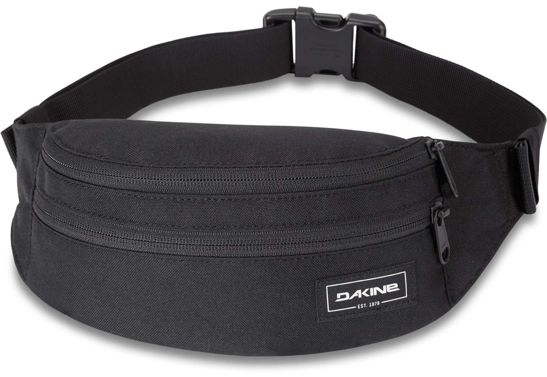 Dakine Hip Pack - A black hip pack with a zippered front pocket and adjustable strap.