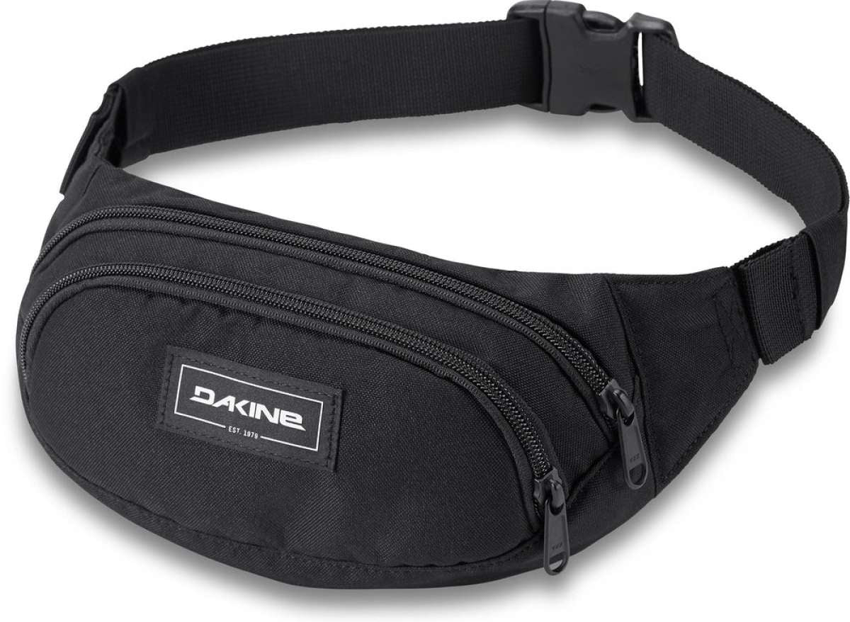 Dakine Hip Pack - A black hip pack with a zippered pocket on top and a smaller zippered pocket below it.