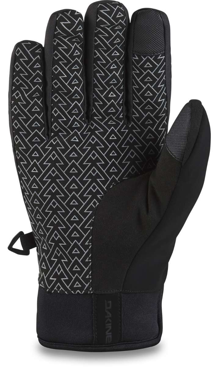 Dakine Impreza GORE-TEX Gloves 2024 - A pair of black gloves with a geometric pattern on the back and palm, featuring white lines and triangles.