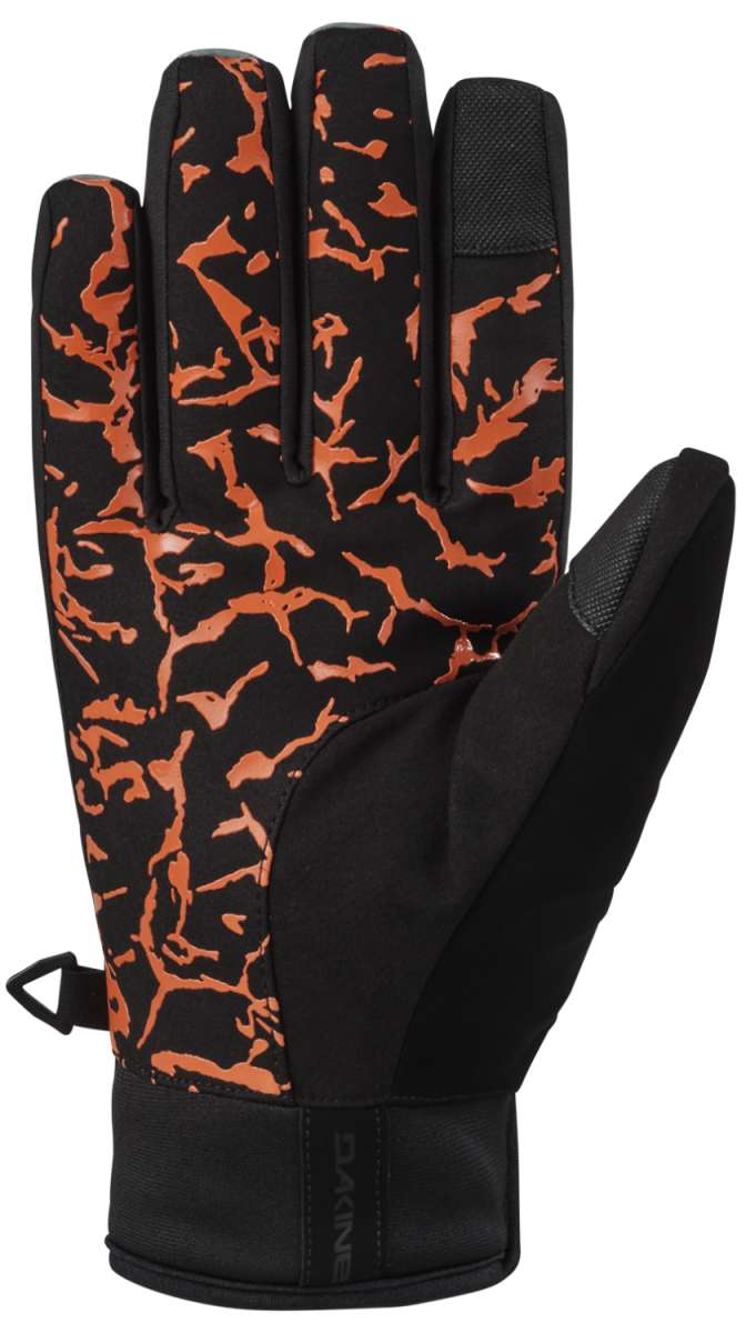 Dakine Impreza GORE-TEX Gloves - A pair of black gloves with a subtle orange pattern on the palm side, featuring a textured grip and a strap at the wrist.