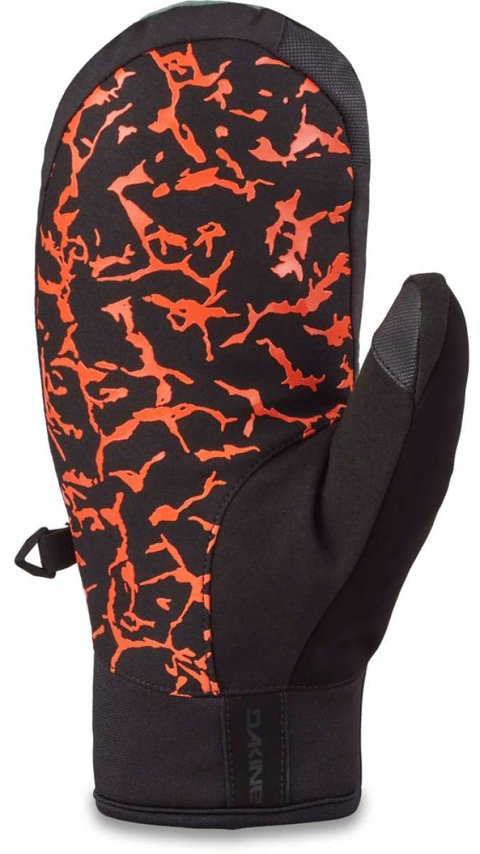 Dakine Impreza GORE-TEX Mittens - Mittens are black with a red and white pattern on top of the palm side, featuring a strap closure at the wrist.