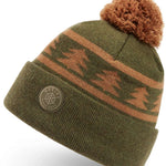 Dakine Jack Pine Merino Beanie 2024 - A green beanie with a brown pattern and a brown pom-pom on top.