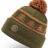 Dakine Jack Pine Merino Beanie 2024 - A green beanie with a brown pattern and a brown pom-pom on top.