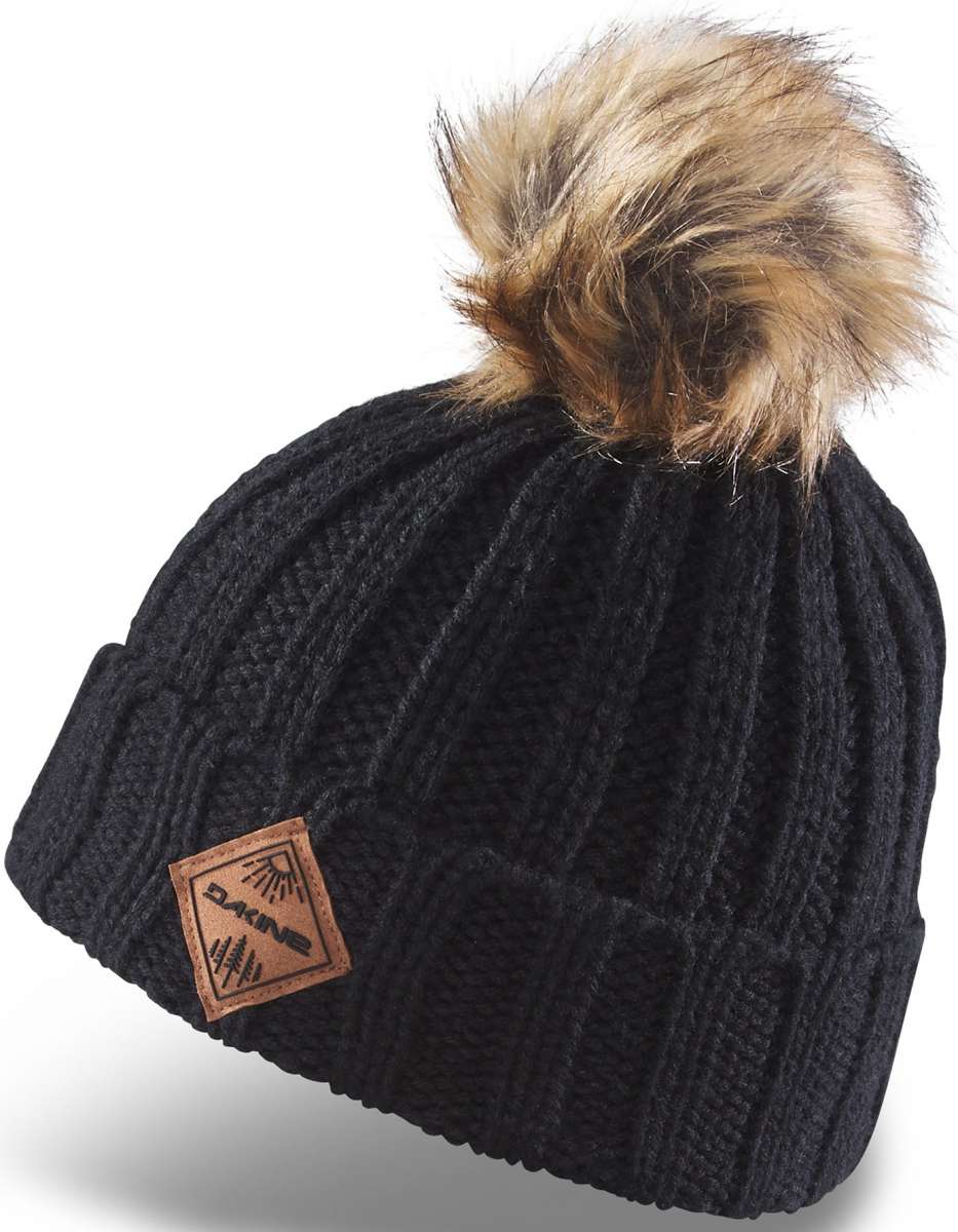 Dakine Kids Kylie Beanie 2022-2023 - A black beanie with a brown faux fur pom-pom on top.