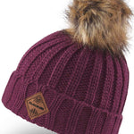 Dakine Kids Kylie Beanie 2022-2023 - A maroon beanie with a brown faux fur pom-pom on top.