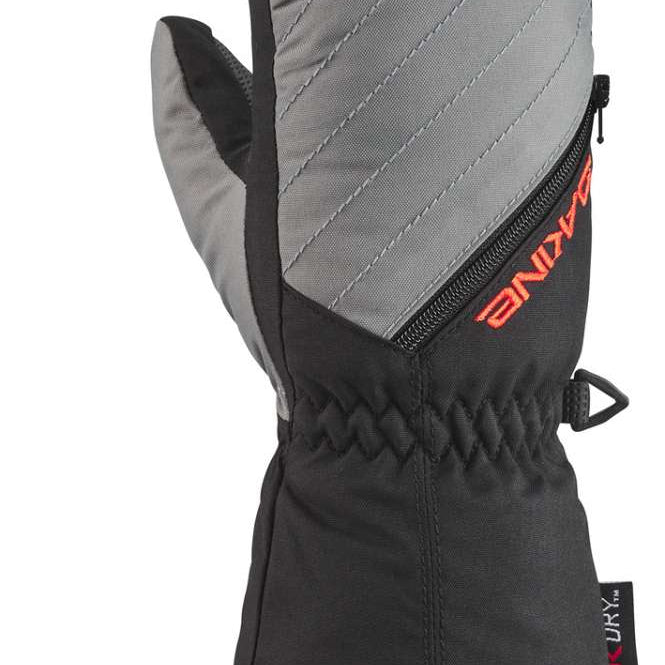 Dakine Kids Tracker Mitt 2022-2023 - A gray mitt with a black strap and white lettering on the wrist, featuring a small logo that reads "Tracker".