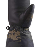 Dakine Kids Yukon Mitt 2022-2023 - A black and gray mitt with a camouflage pattern on the palm side, featuring a drawstring at the wrist.