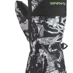 Dakine Kids Yukon Mitt 2022-2023 - A black and gray mitt with a geometric pattern, featuring a strap on the wrist.