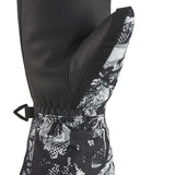 Dakine Kids Yukon Mitt 2022-2023 - A black and gray mitt with a snowflake pattern on the palm side, featuring a strap closure at the wrist.