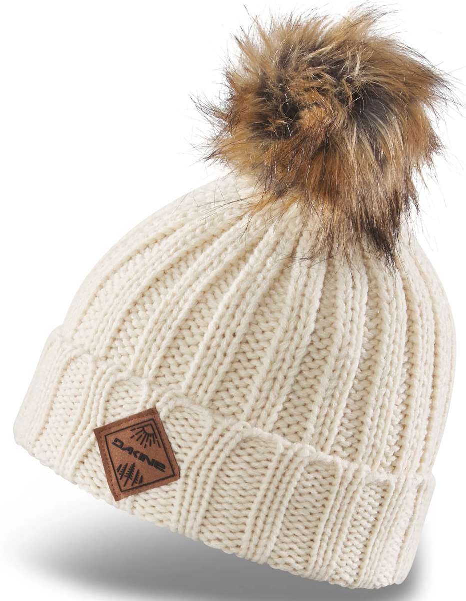 Dakine Youth Kylie Beanie - A cream-colored beanie with a brown faux fur pom-pom on top.
